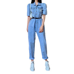 Short sleeve light denim overall