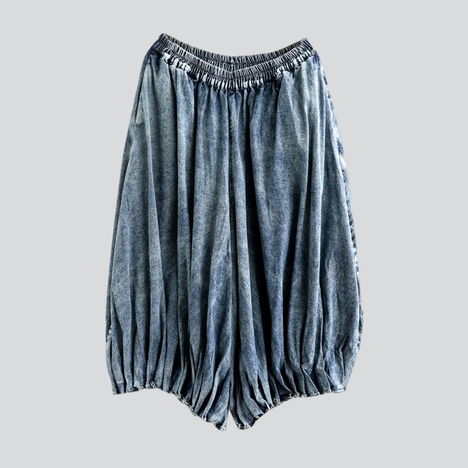 Pleated culottes denim pants