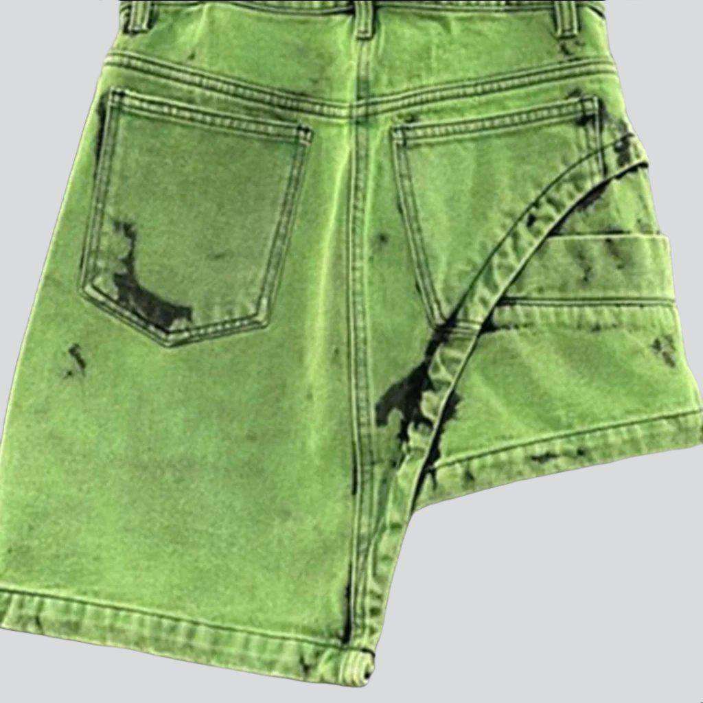 Acid green asymmetric denim skirt