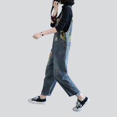 Printed vintage women denim jumpsuit