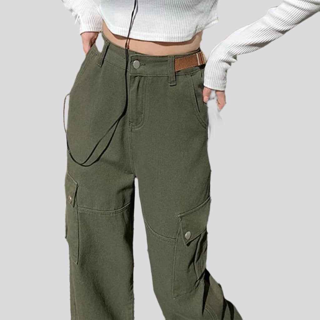 Color cargo women jean pants