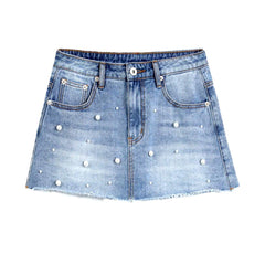 Pearl embellished stylish denim skirt