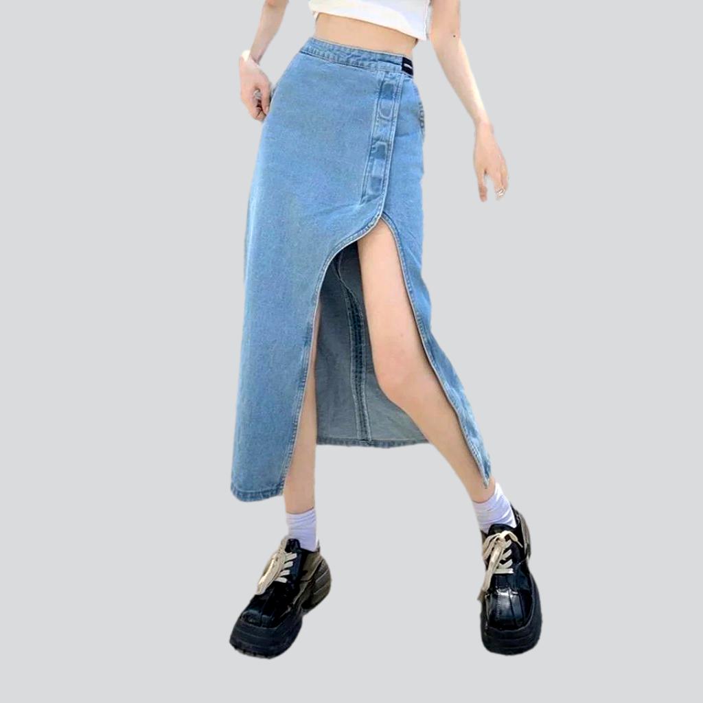 Wide slit women denim skirt