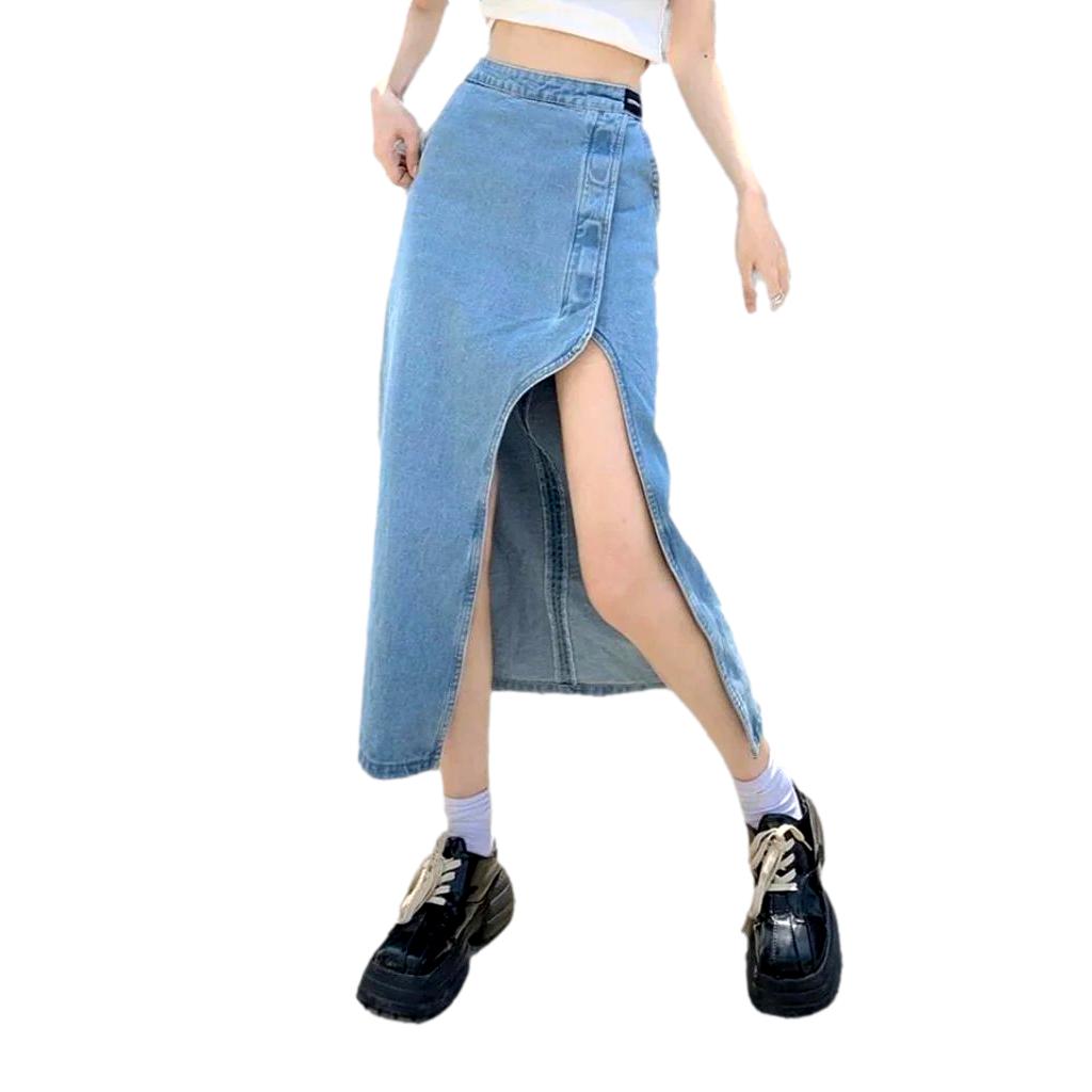 Wide slit women denim skirt