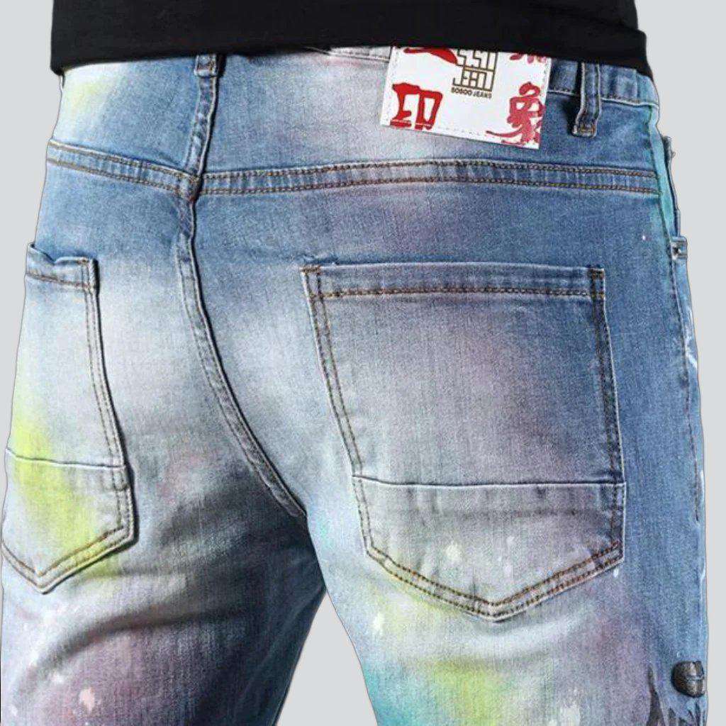 Neon color print men jeans