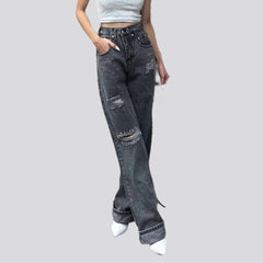 Grey distressed straight-leg jeans