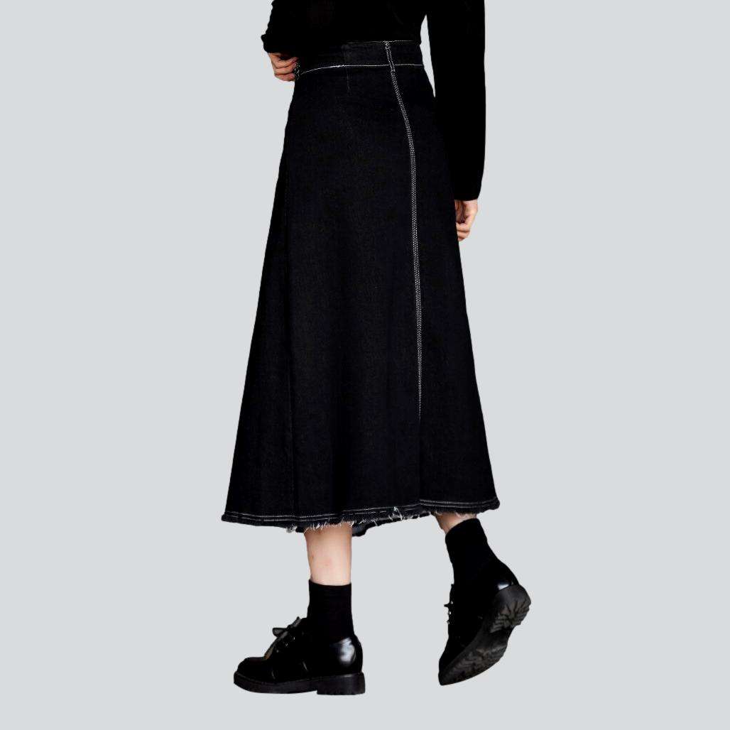 Asymmetric buttons slit denim skirt