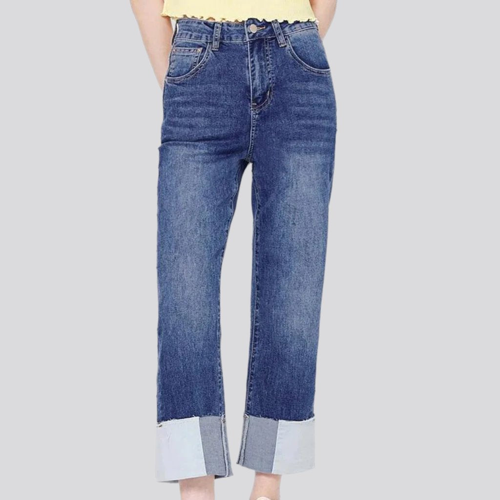 Rolled hem straight women jeans