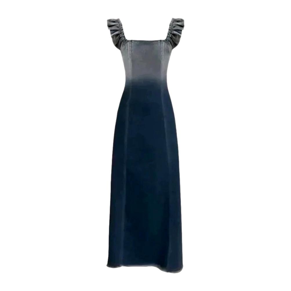 Long sleeveless women denim dress