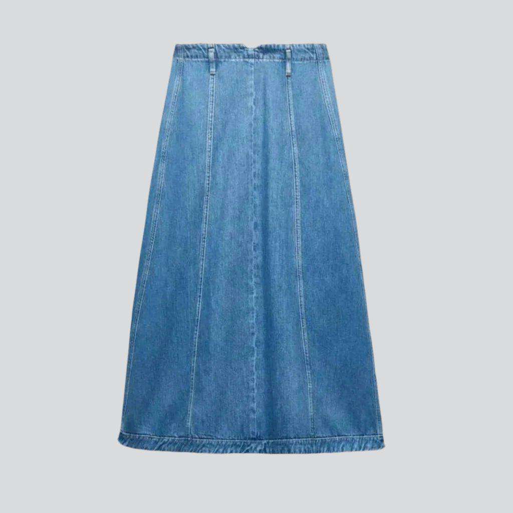 Long denim skirt with seams