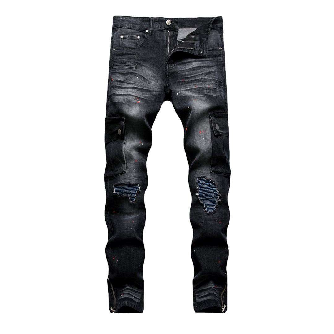 Vaqueros biker con parche azul para hombre