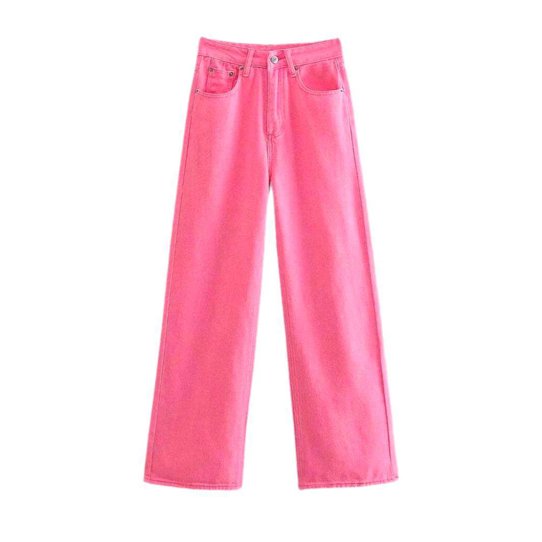 Leuchtend rosa Damen Baggy Jeans