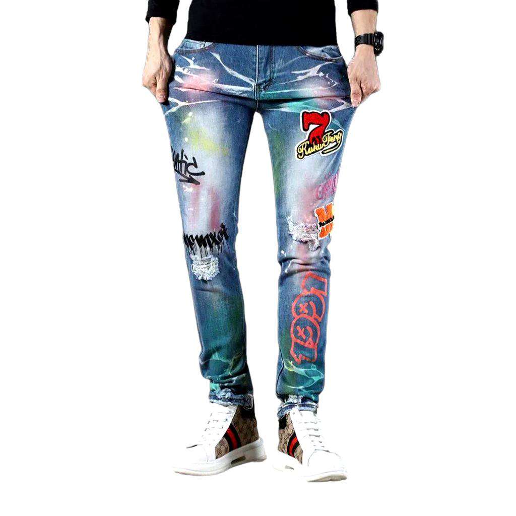 Neon color print men jeans