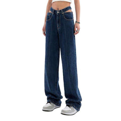 Cut-out waistband women baggy jeans