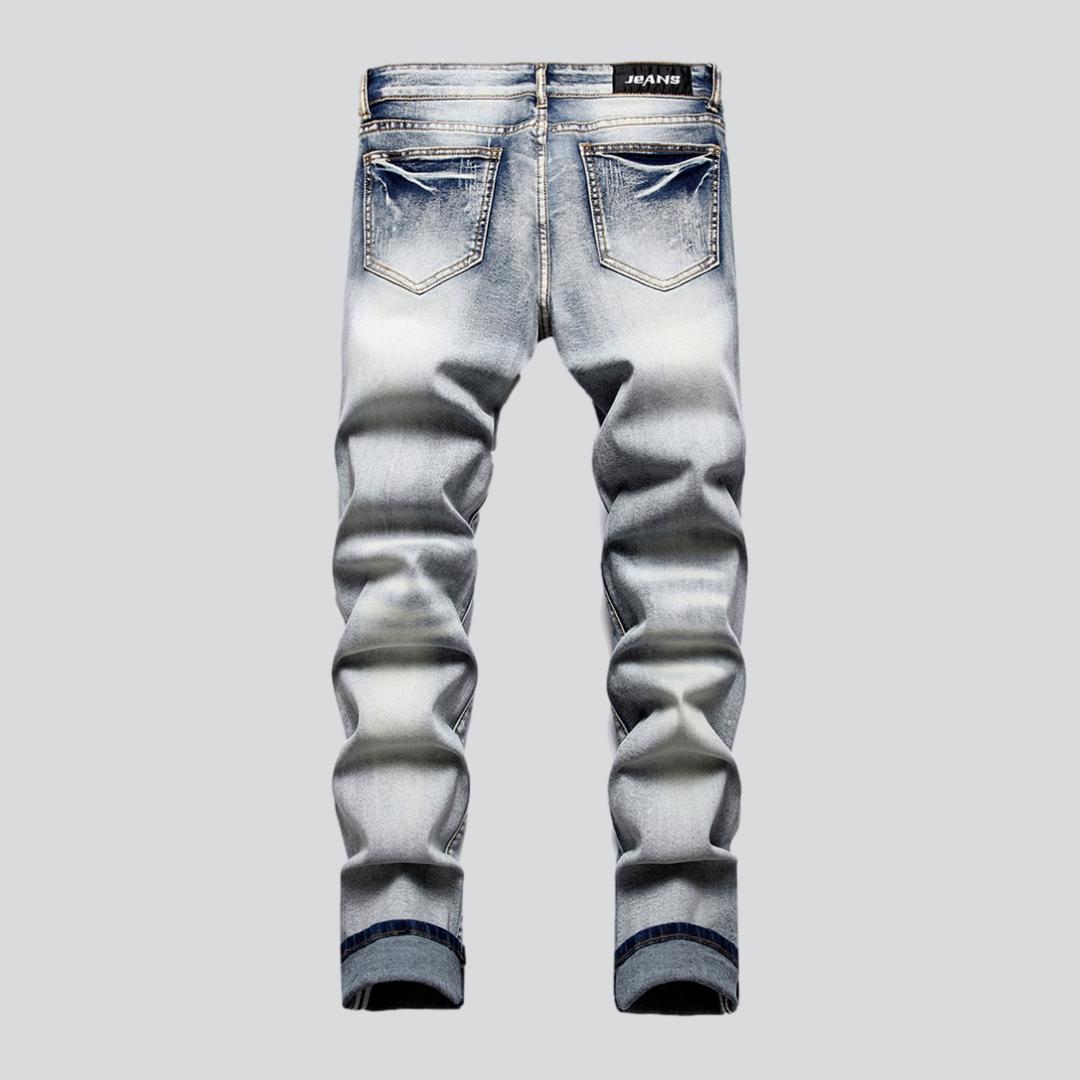 Patchwork knees biker men jeans