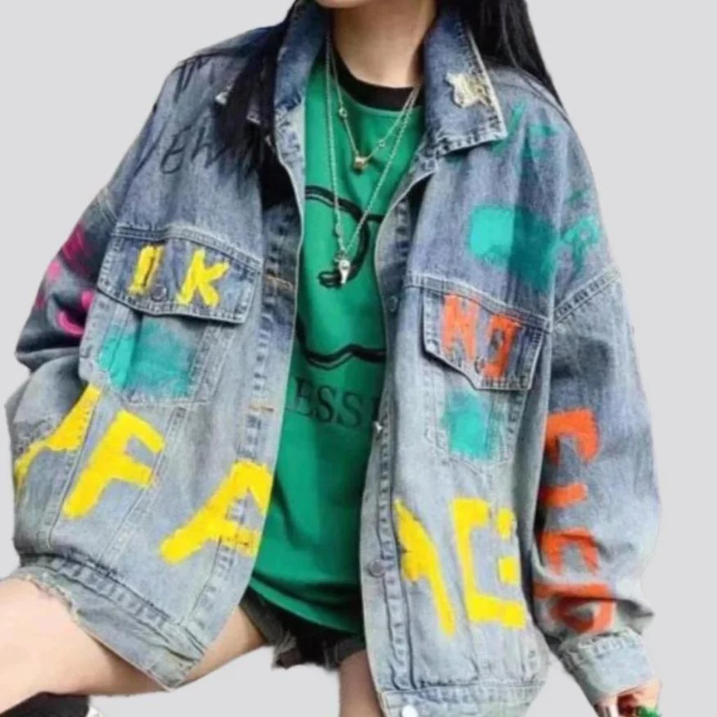 Neon letters vintage denim jacket for ladies