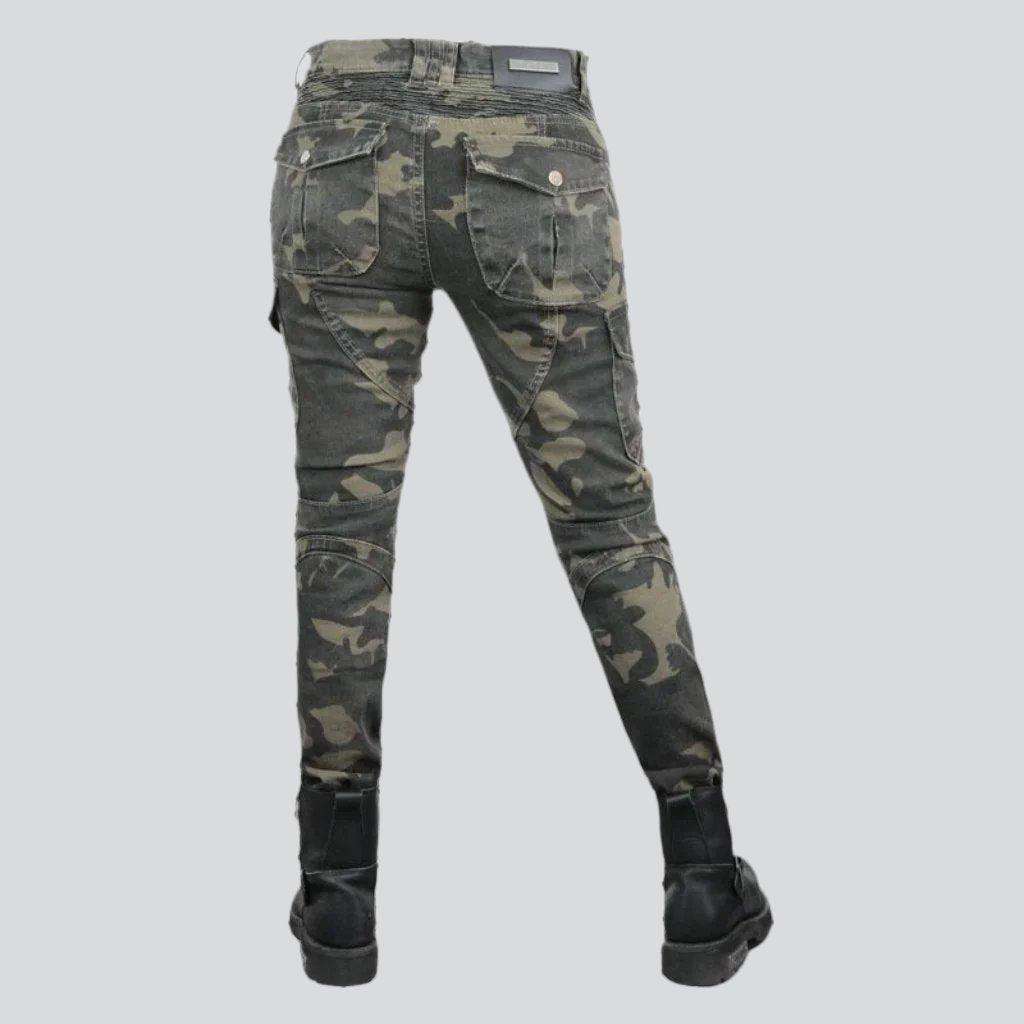 Camouflage khaki women biker jeans