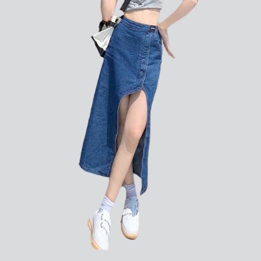 Wide slit women denim skirt