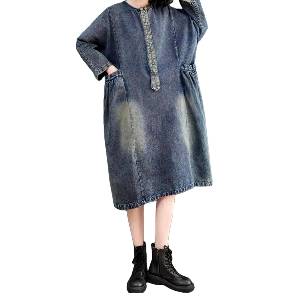 Vintage sanded women denim dress