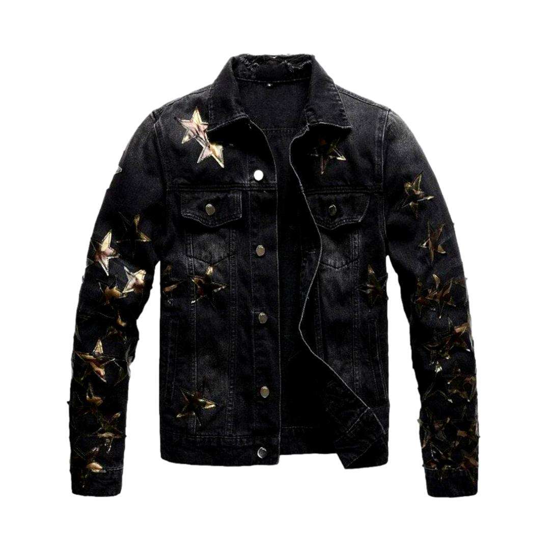 Camouflage stars black denim jacket