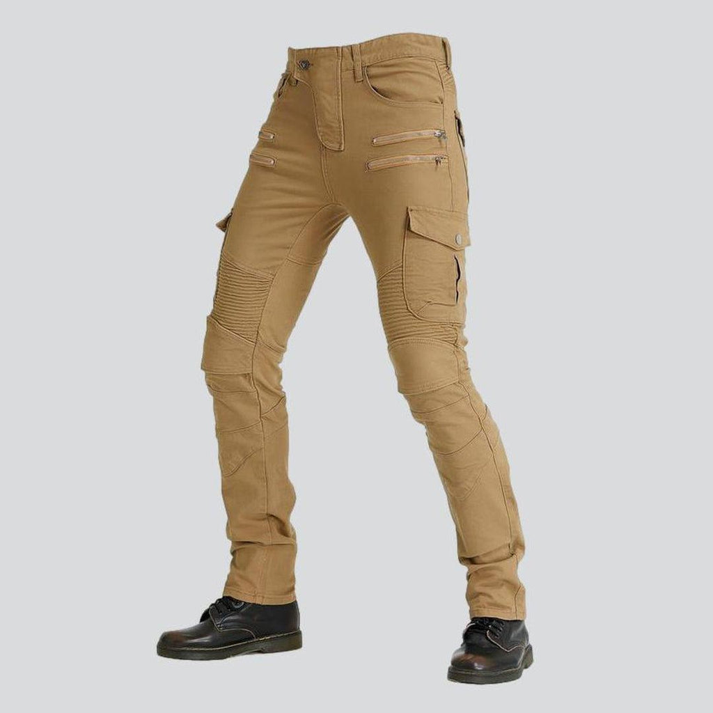 Sand color biker denim pants