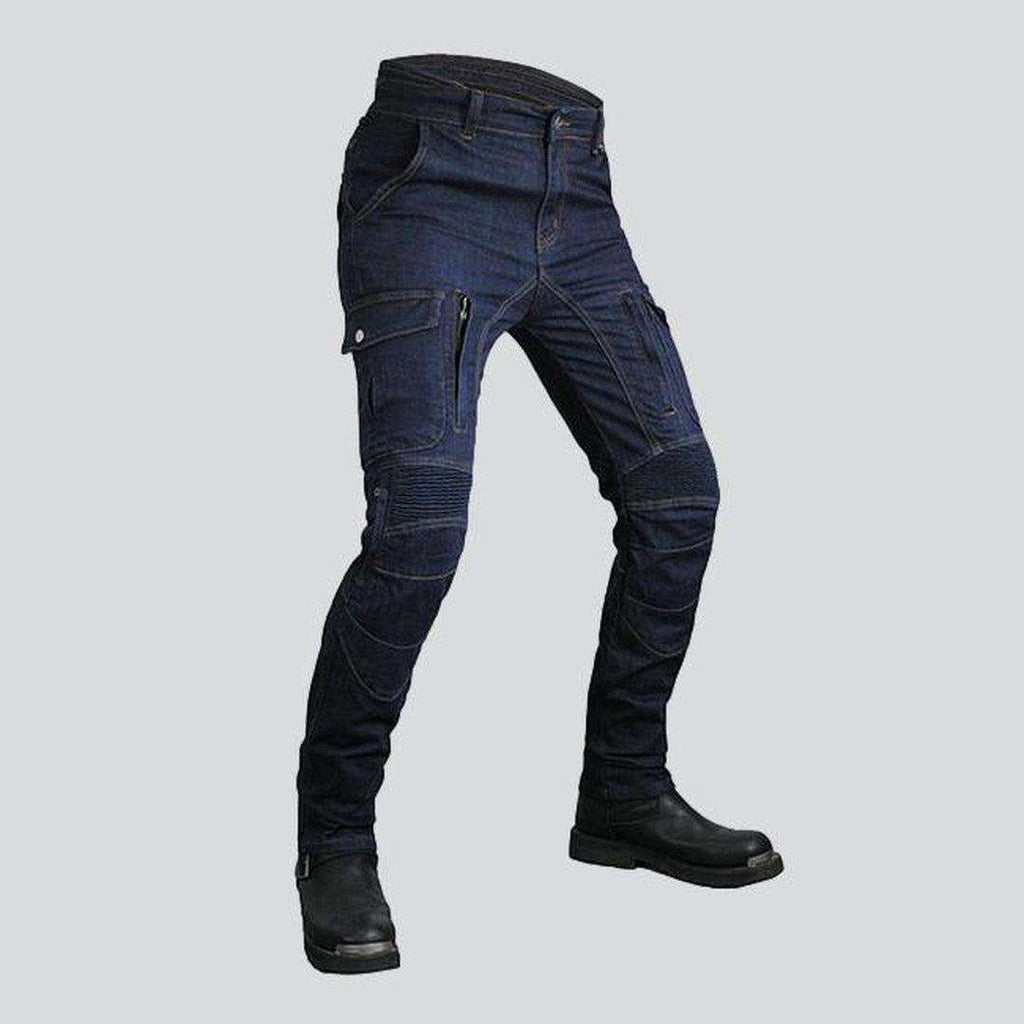 Dark blue men motorcycle jeans