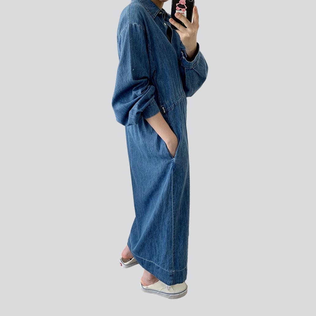 Oversized flare long denim dress