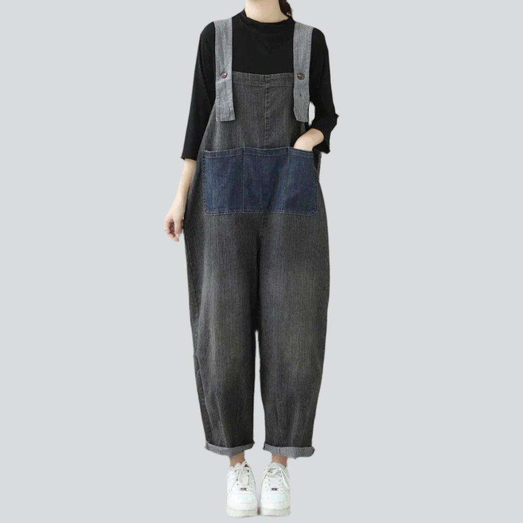 Dark grey women denim jumpsuit