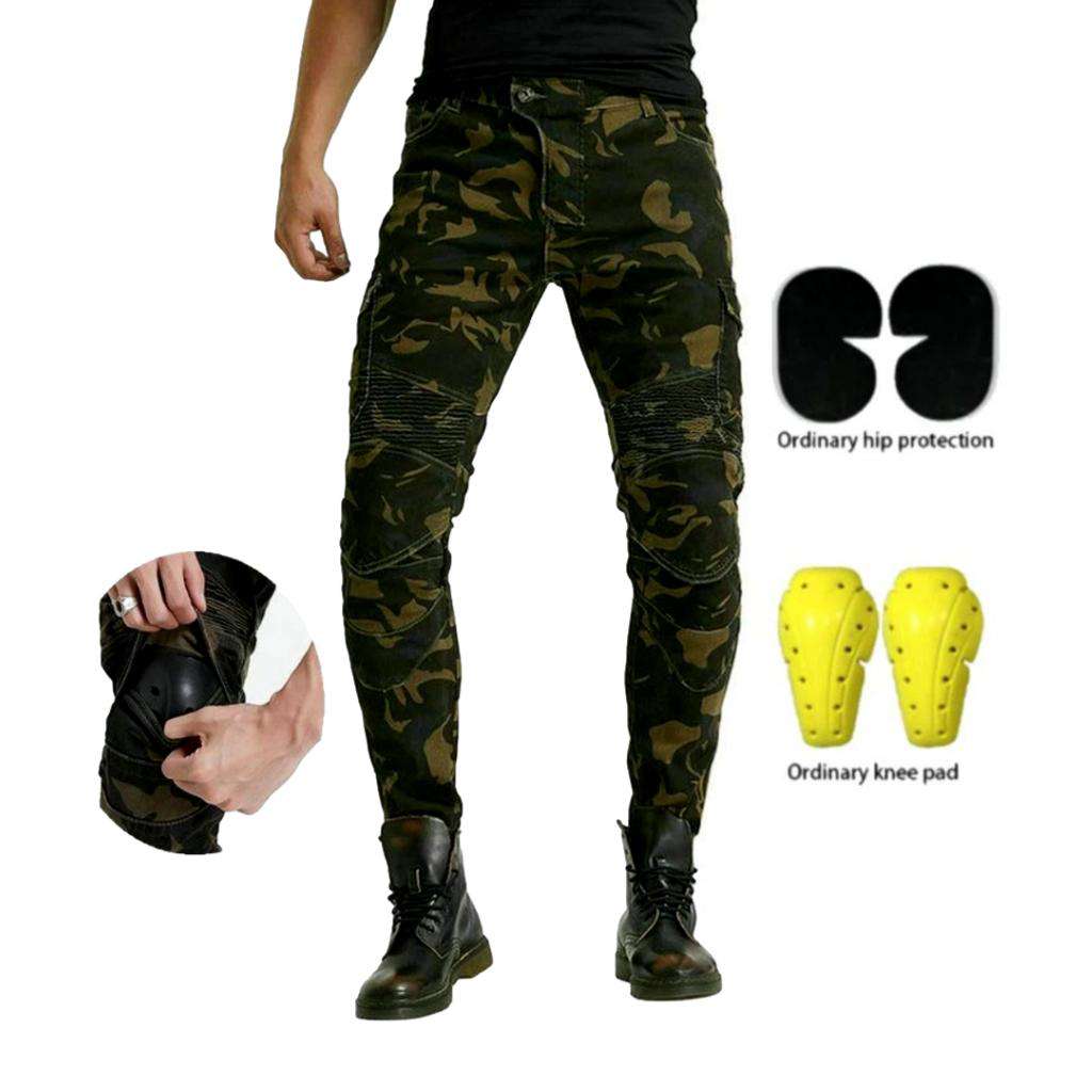 Camouflage print men moto jeans