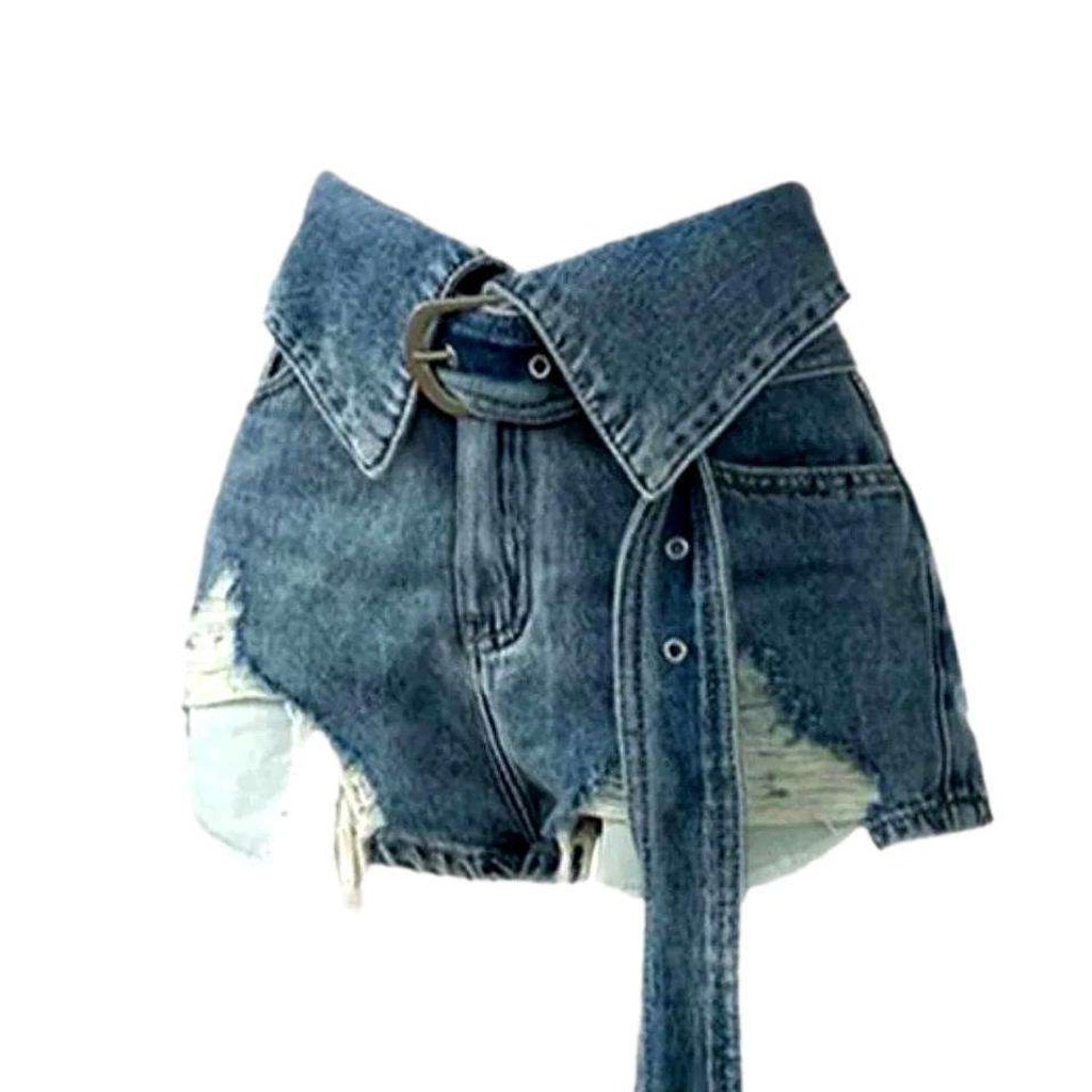 Collar waistband women denim shorts