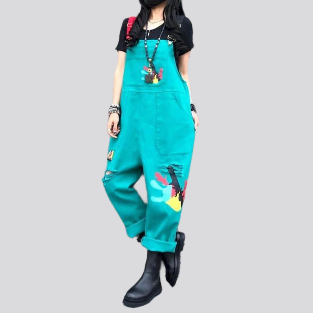 Color y2k denim jumpsuit for ladies