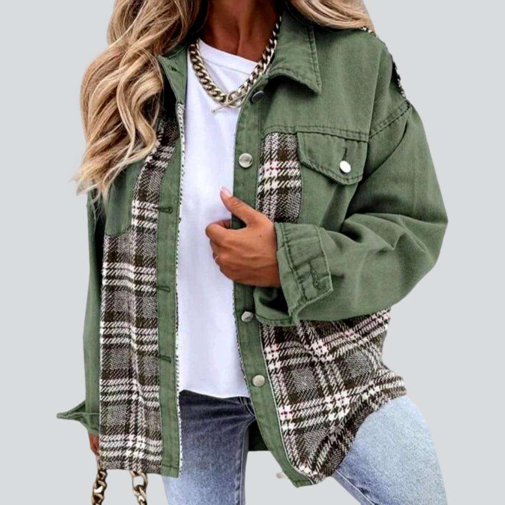 Checkered fashion denim jacket for ladies