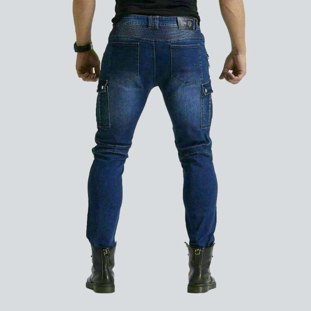 Dark blue men biker jeans