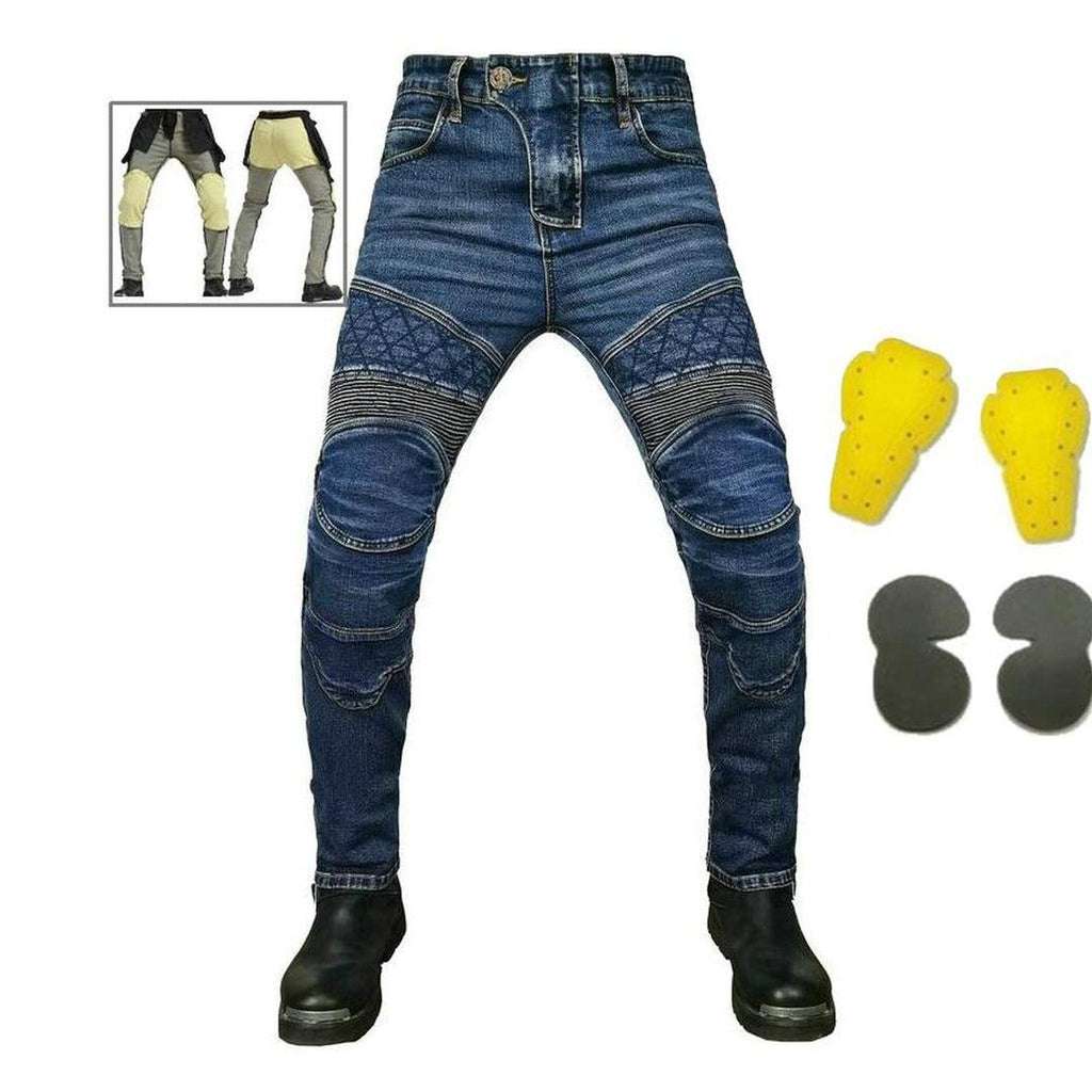 Embroidered men biker denim pants