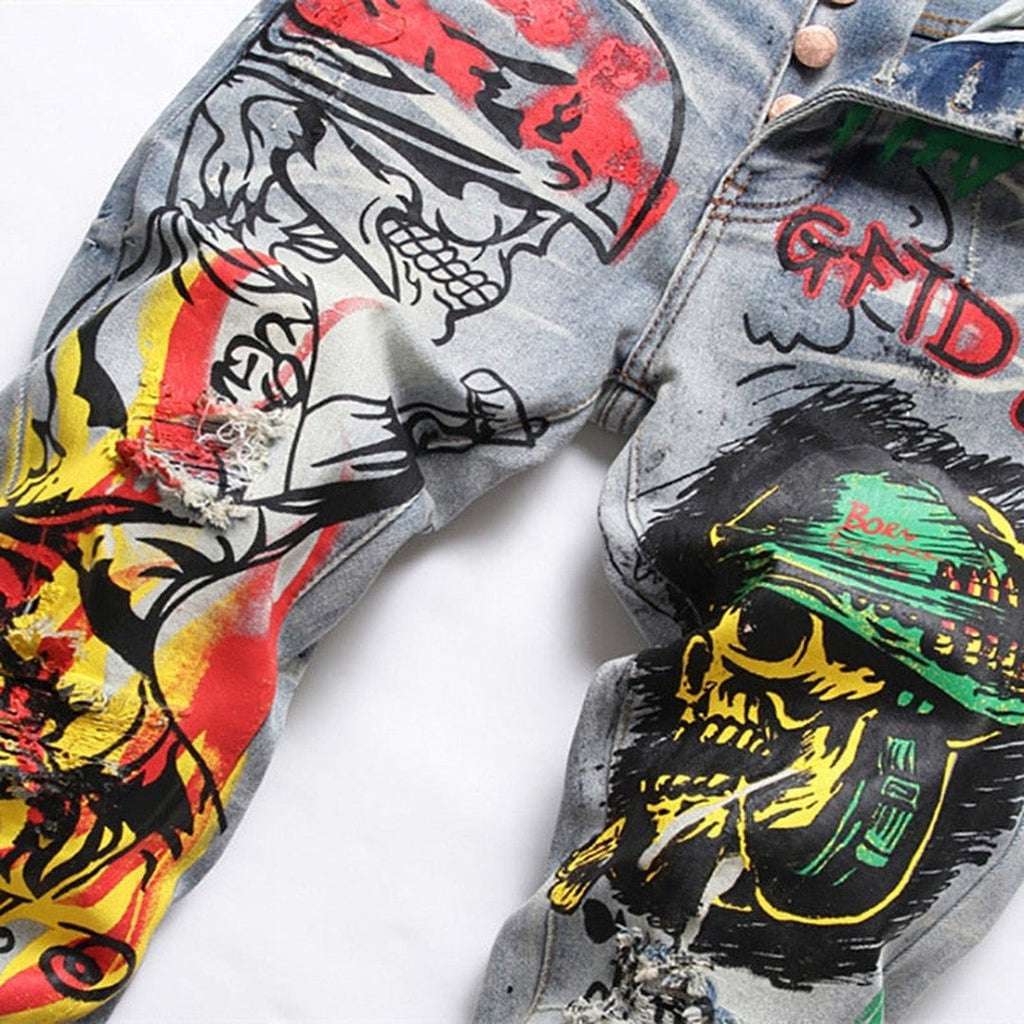 Graffiti-painted jeans for men