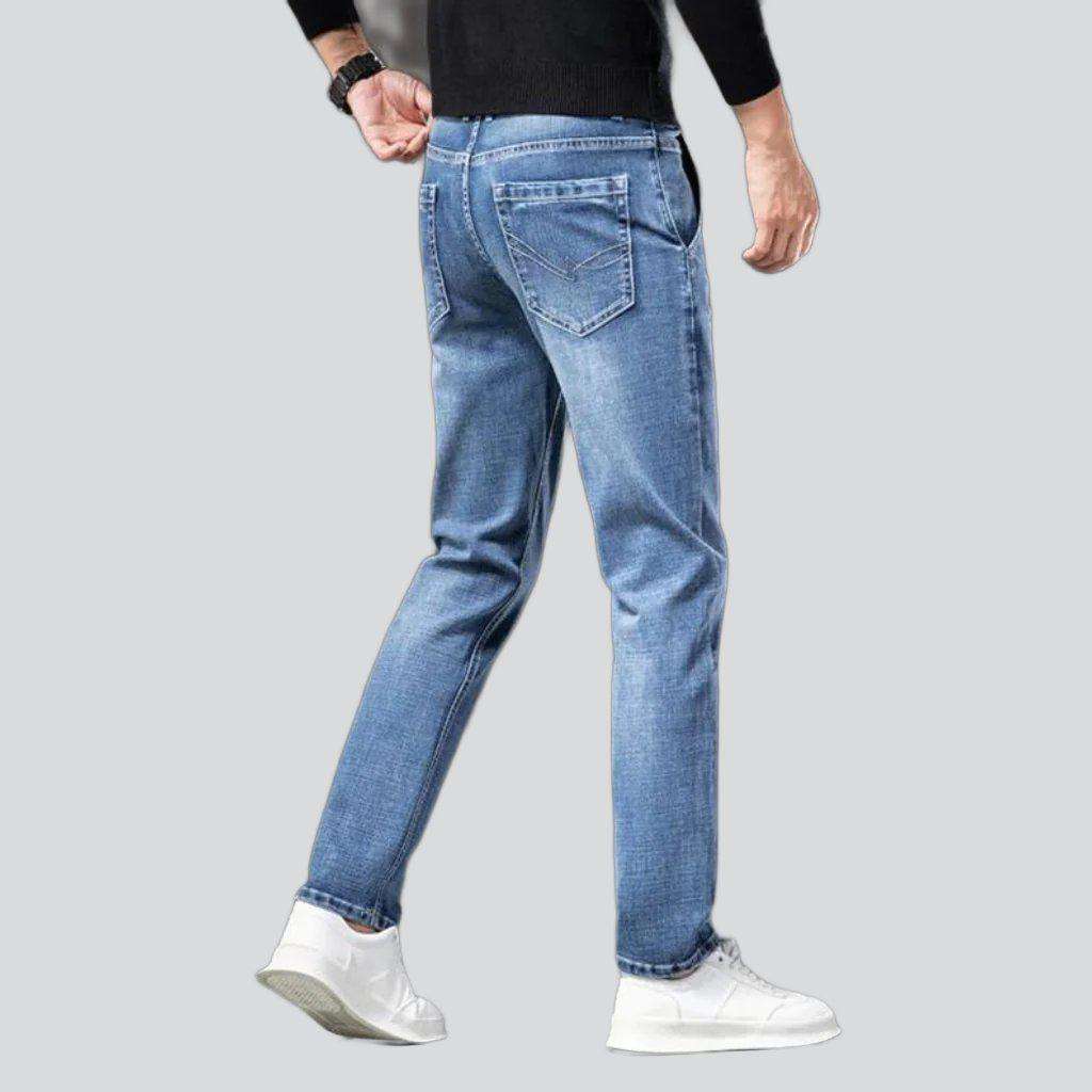 Diagonal pocket sanded men jeans