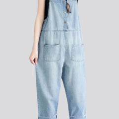 Light wash loose jeans jumpsuit for women