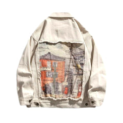 Pastel painting print denim jacket