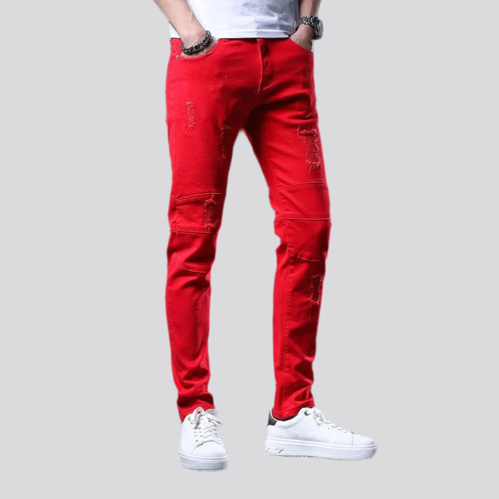 Torn-color jeans for men