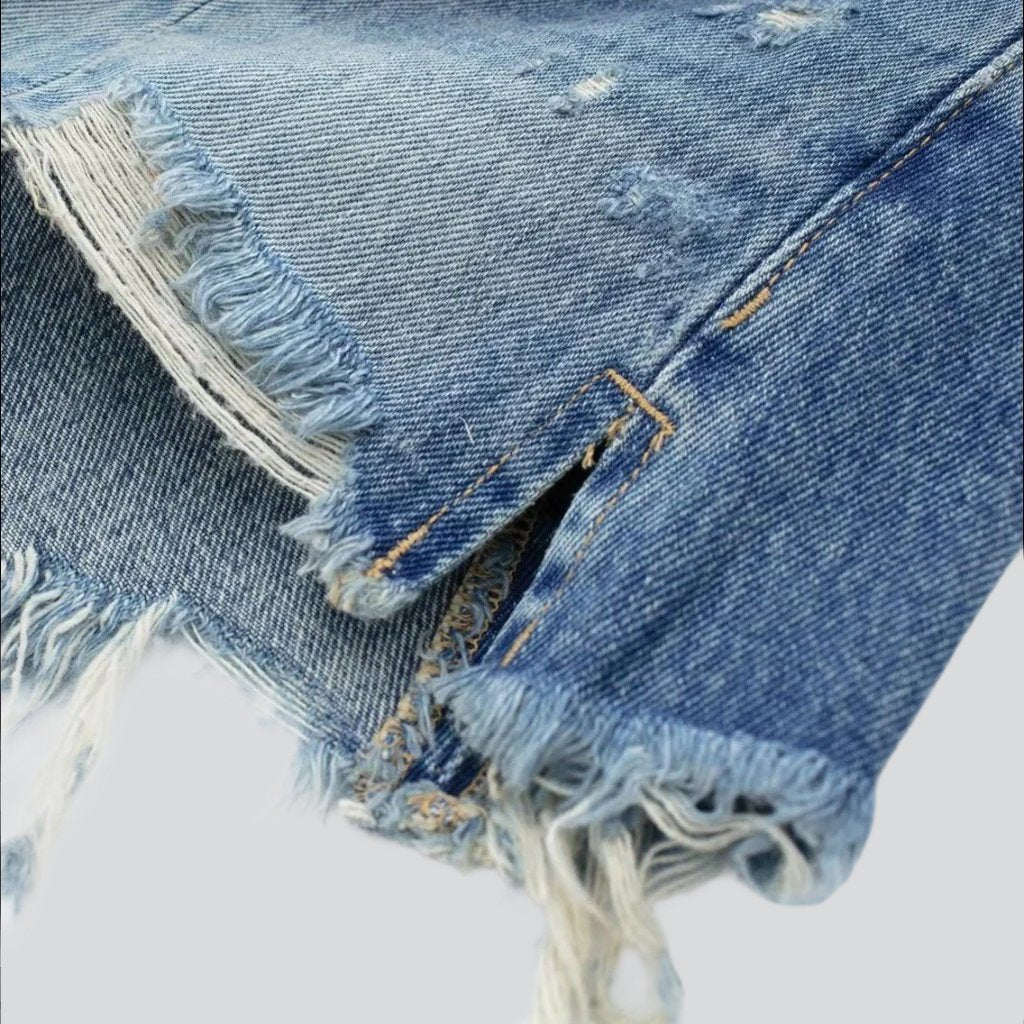 Wide-leg distressed denim shorts