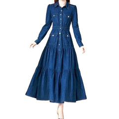 Frills denim dress with pockets