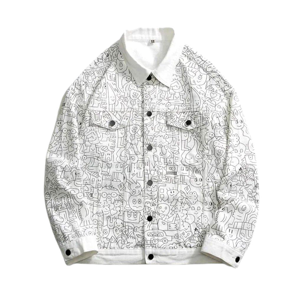 Ornament print urban denim jacket