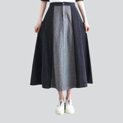 Trendy color block denim skirt