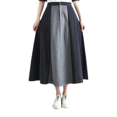 Trendy color block denim skirt