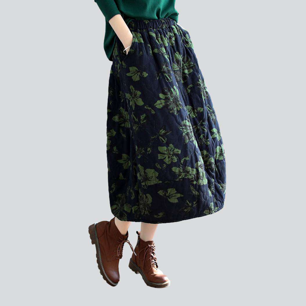 Flower-painted maxi jean skirt