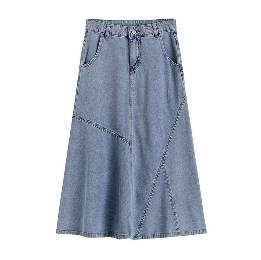 Patchwork denim long skirt