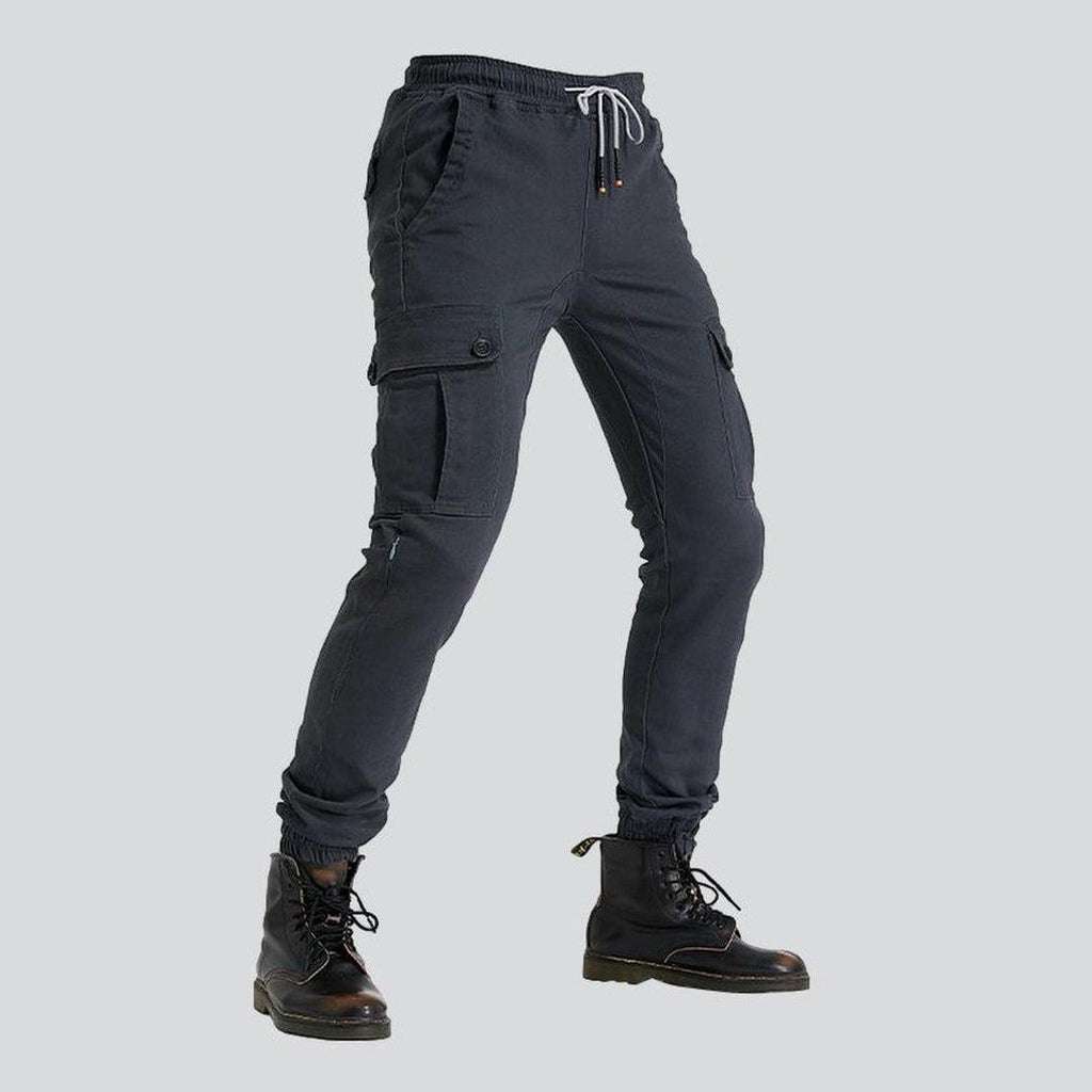 Elastic waist biker denim pants