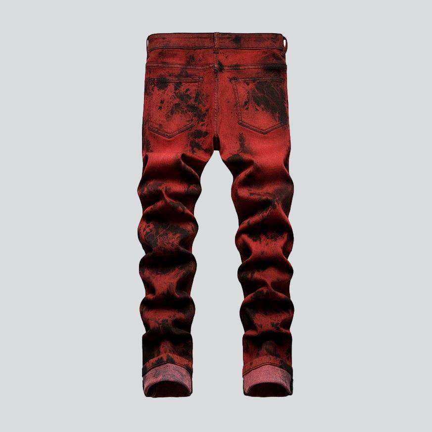 Dark-painted red men jeans