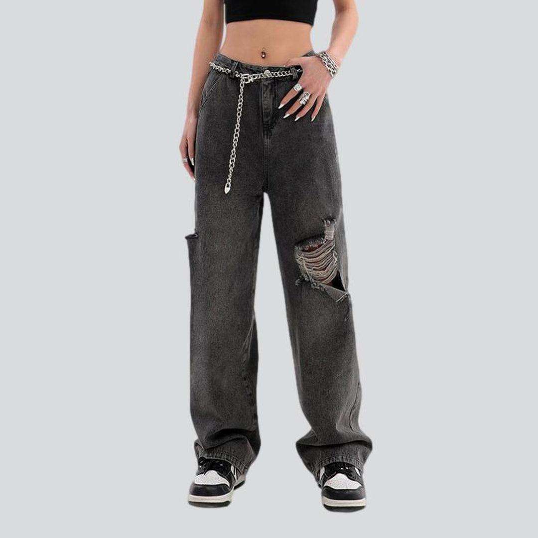 Distressed grey women baggy jeans