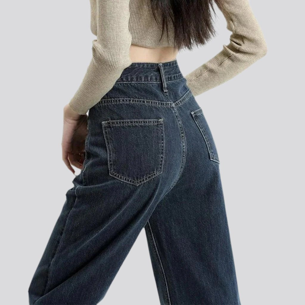 Straight pocket retro women jeans